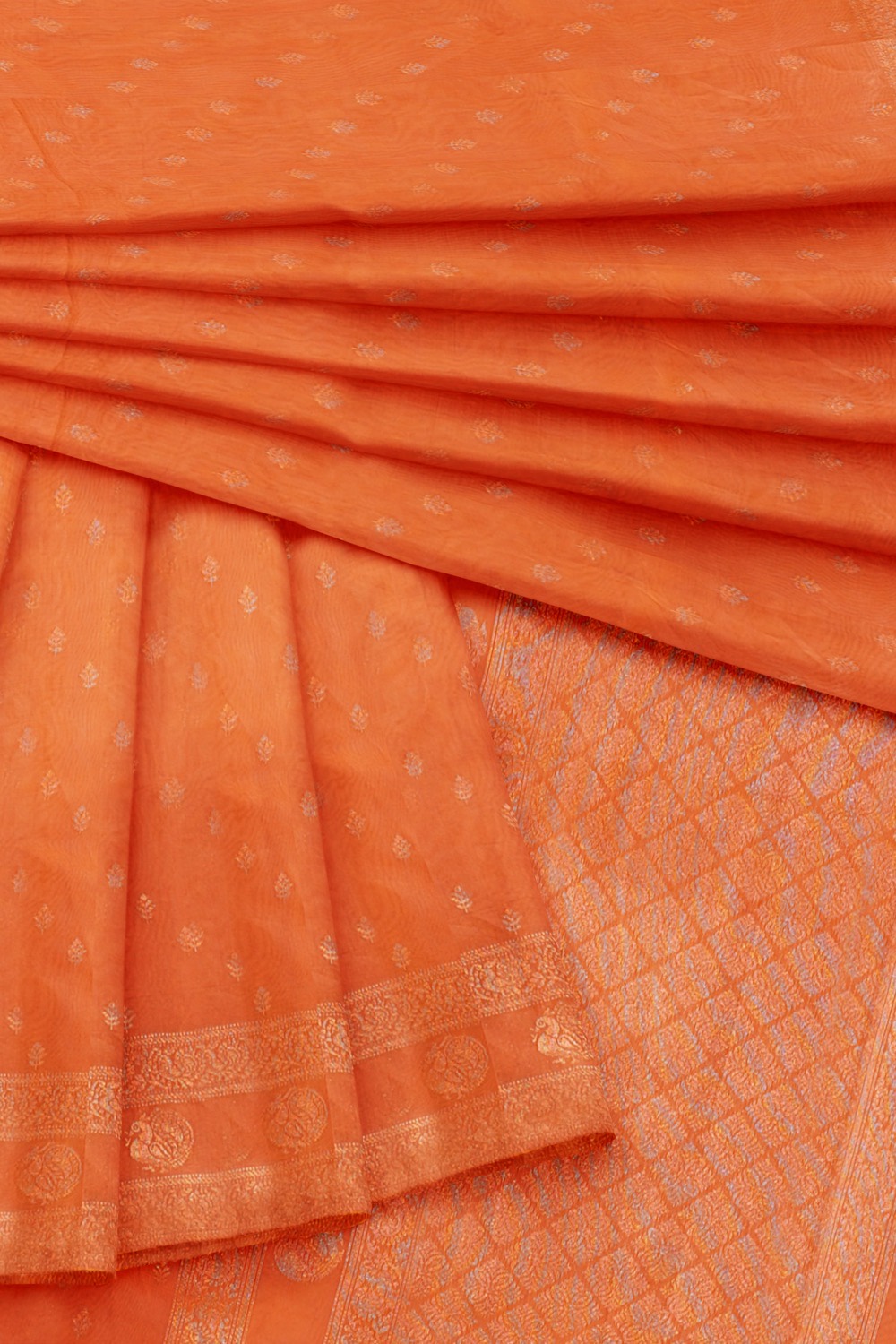 sri kumaran stores pure cotton saree pumpkin orange saree with thin pink border 4