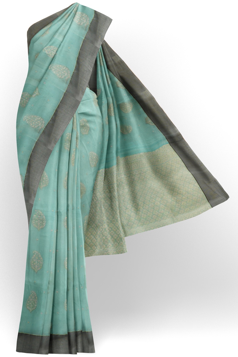 sri kumaran stores pure cotton saree sky blue saree with dark grey border 1