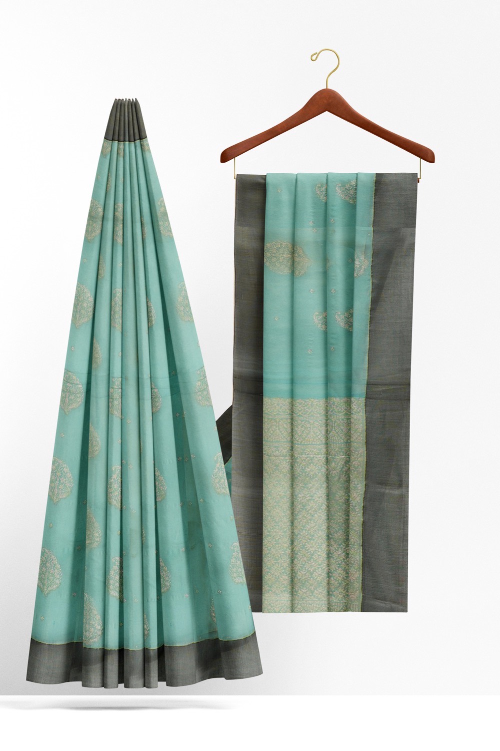sri kumaran stores pure cotton saree sky blue saree with dark grey border 2