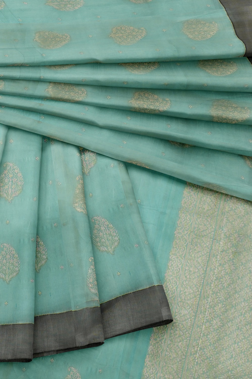 sri kumaran stores pure cotton saree sky blue saree with dark grey border 4