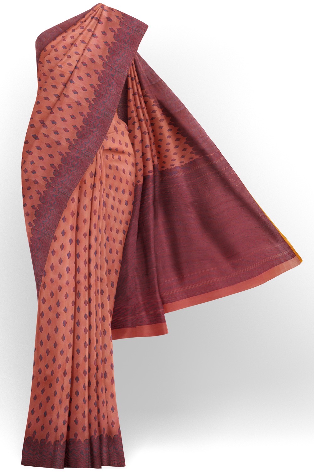 sri kumaran stores pure cotton saree warm pastel pink saree with magenta border and pallu 1