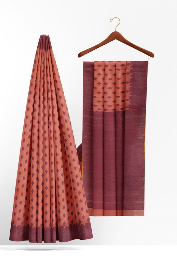 sri kumaran stores pure cotton saree warm pastel pink saree with magenta border and pallu 2