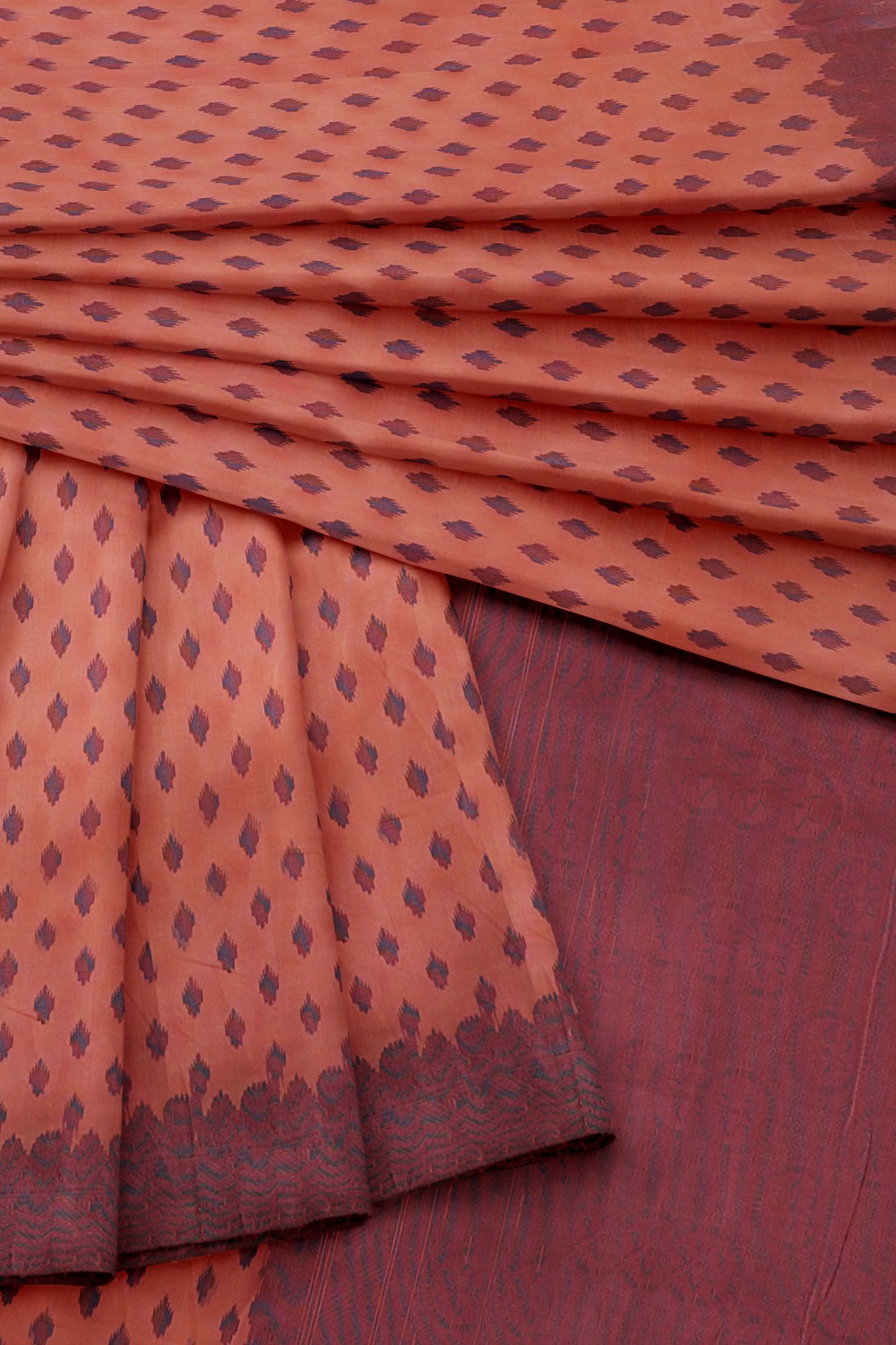 sri kumaran stores pure cotton saree warm pastel pink saree with magenta border and pallu 4