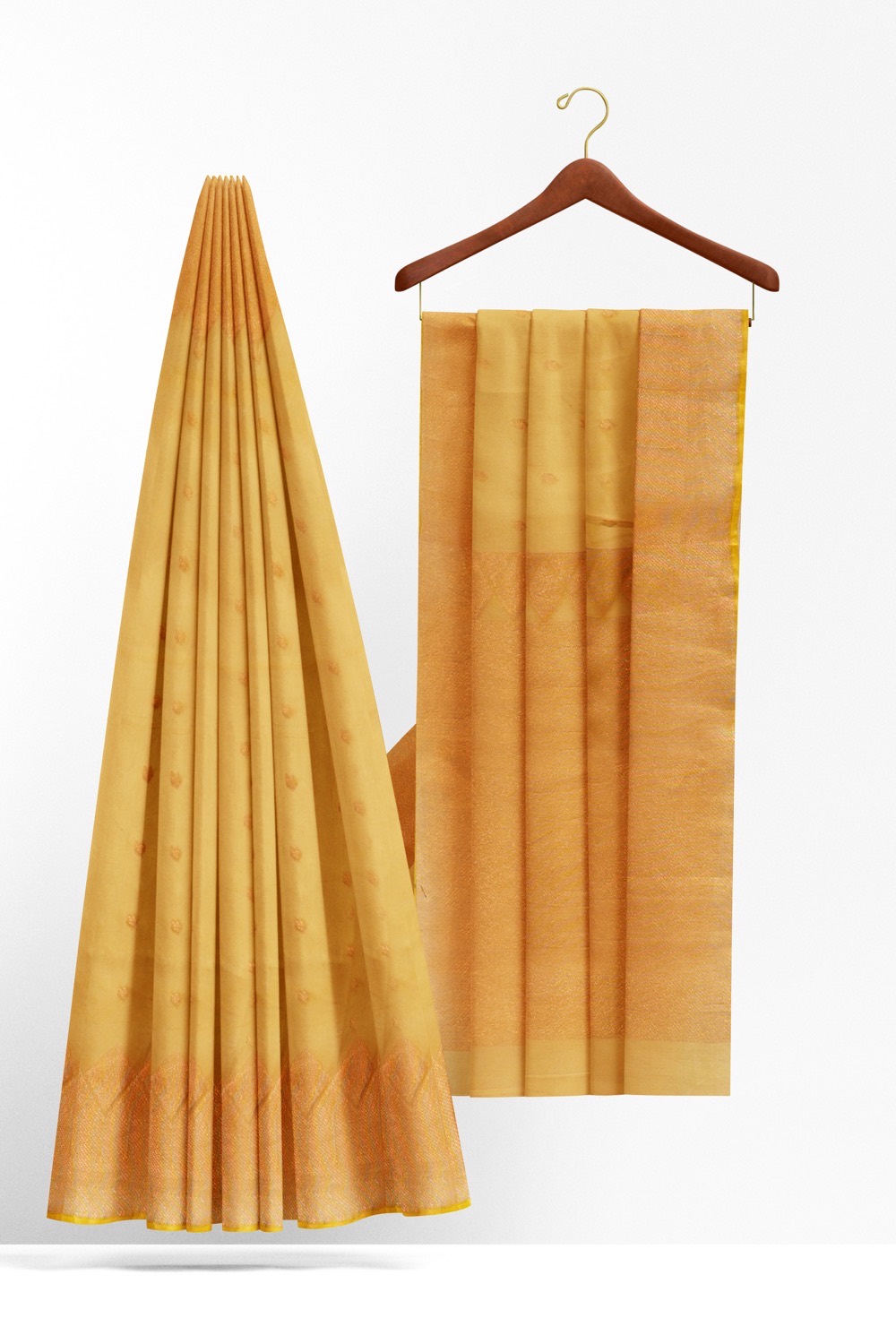 sri kumaran stores pure cotton saree wheat color saree with copper zari border and pallu 2