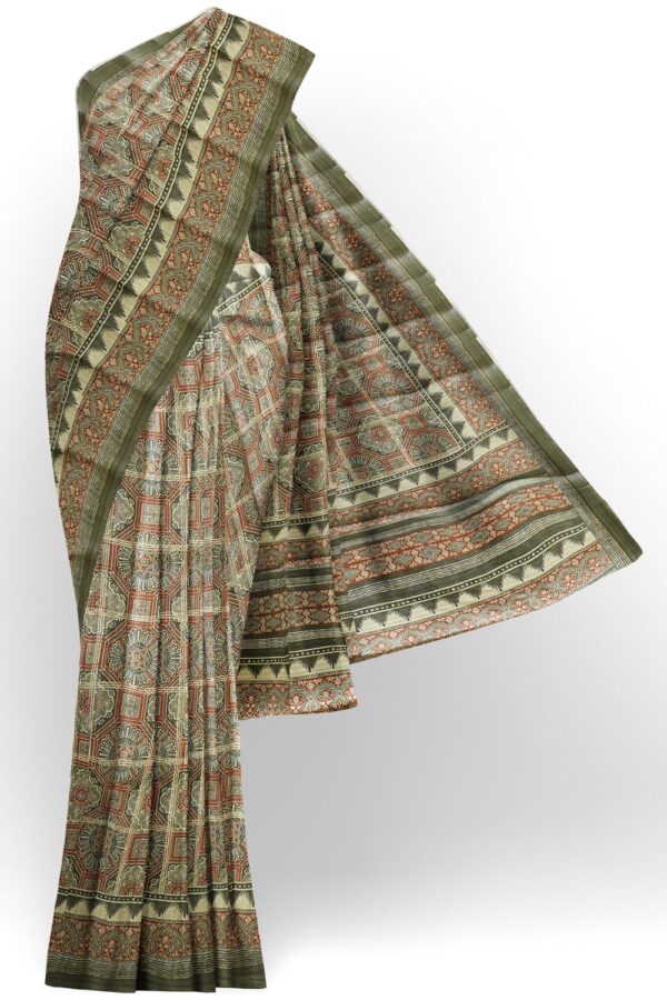 sri kumaran stores chentheri printed saree ash and brick red color intricate design saree 1