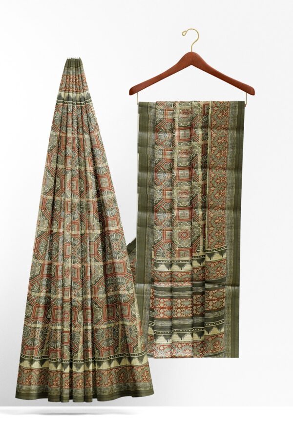 sri kumaran stores chentheri printed saree ash and brick red color intricate design saree 2