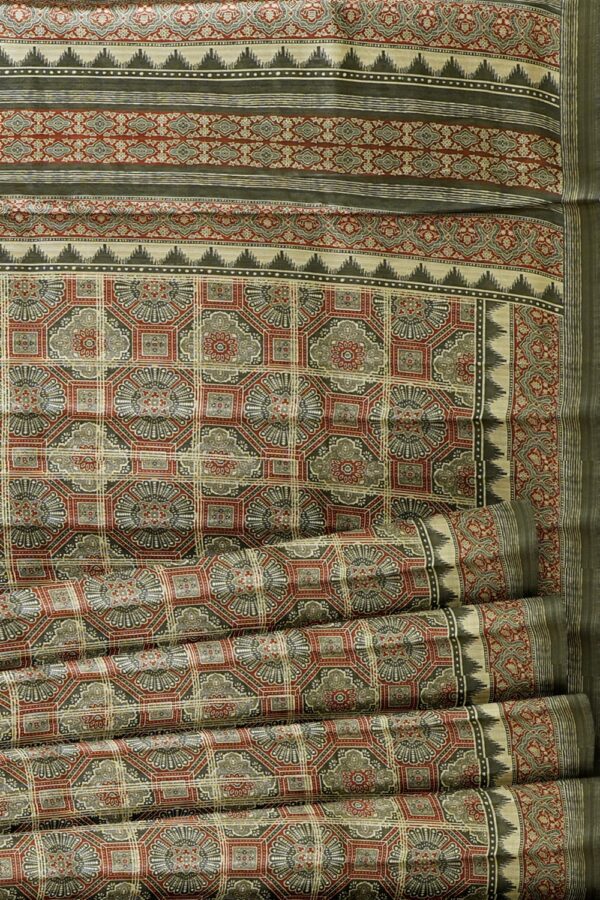 sri kumaran stores chentheri printed saree ash and brick red color intricate design saree 5