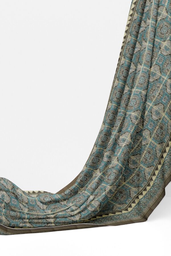 sri kumaran stores chentheri printed saree ash and cerulean blue color intricate design saree 3