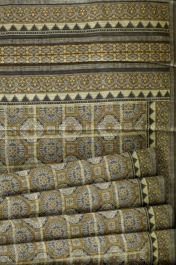 sri kumaran stores chentheri printed saree ash and pickle green intricate design saree 5