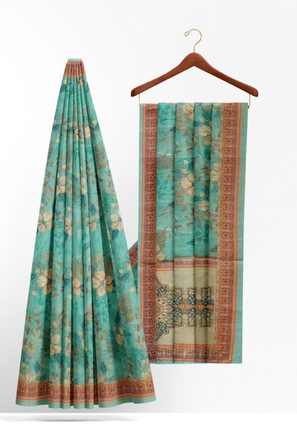 sri kumaran stores chentheri printed saree baby blue saree with blue and tawny brown border 2