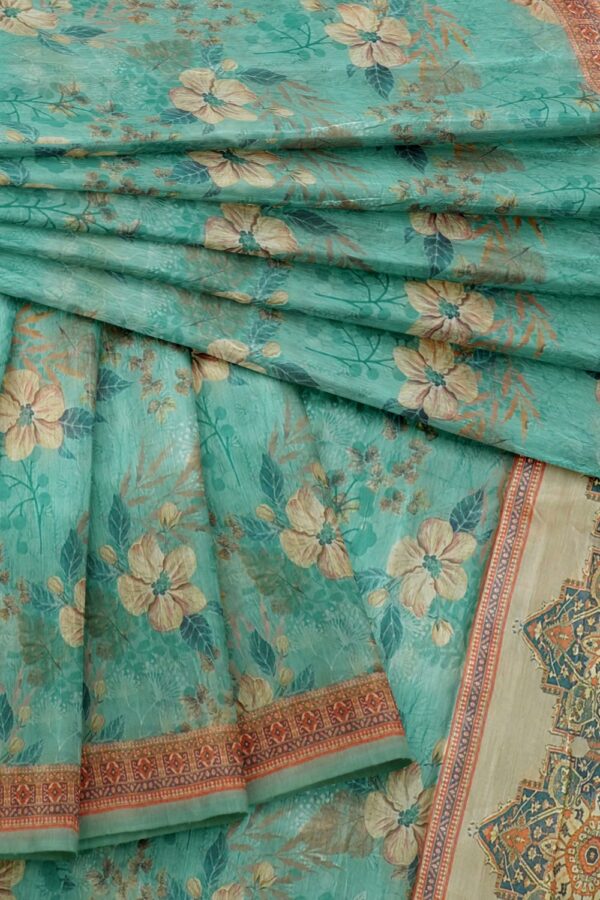 sri kumaran stores chentheri printed saree baby blue saree with blue and tawny brown border 4