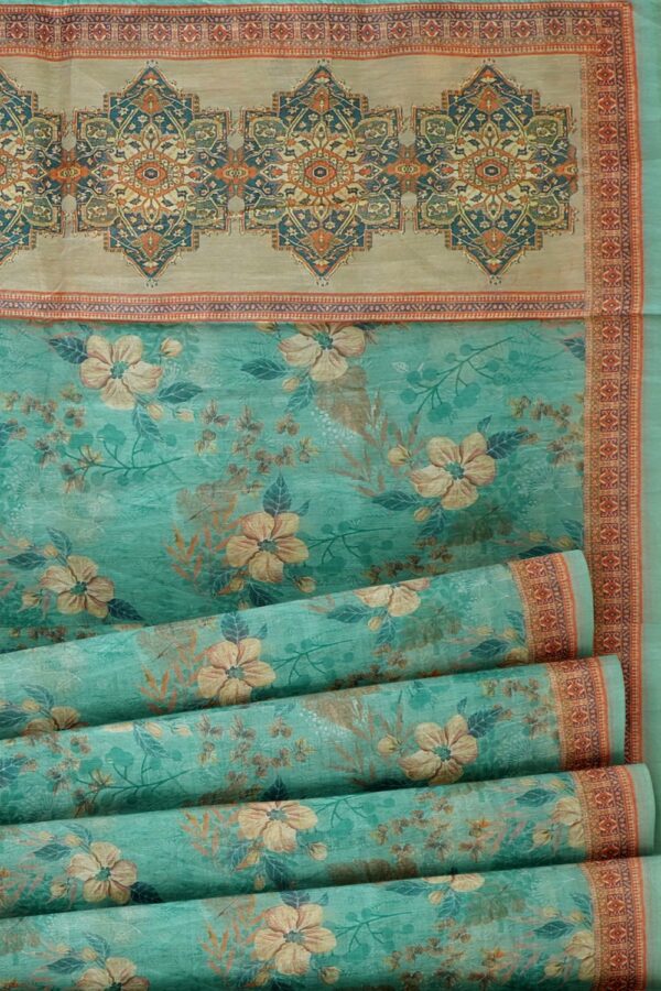 sri kumaran stores chentheri printed saree baby blue saree with blue and tawny brown border 5