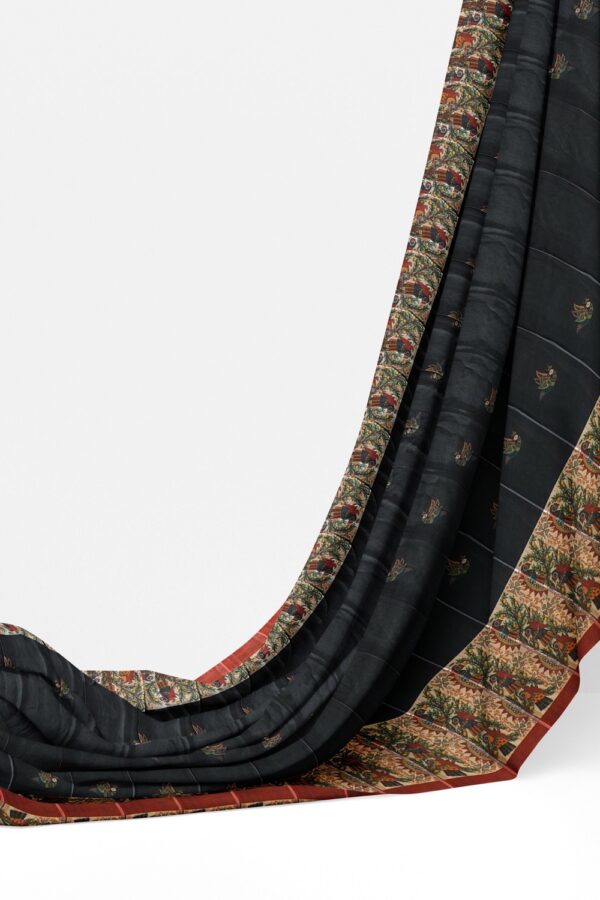 sri kumaran stores chentheri printed saree black color saree with kalamkari design border 3