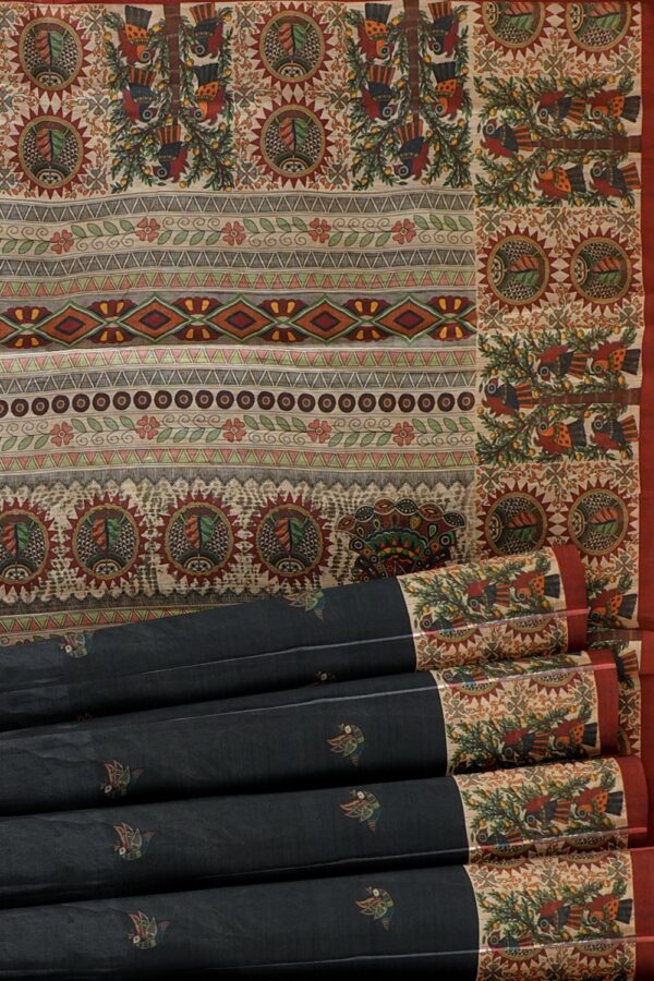 sri kumaran stores chentheri printed saree black color saree with kalamkari design border 5