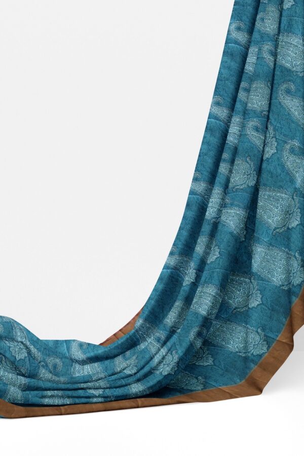sri kumaran stores chentheri printed saree dodger blue saree with light cedar brown border 3
