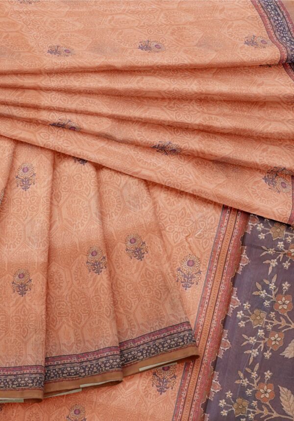 sri kumaran stores chentheri printed saree flamingo pink saree with light purple border 4