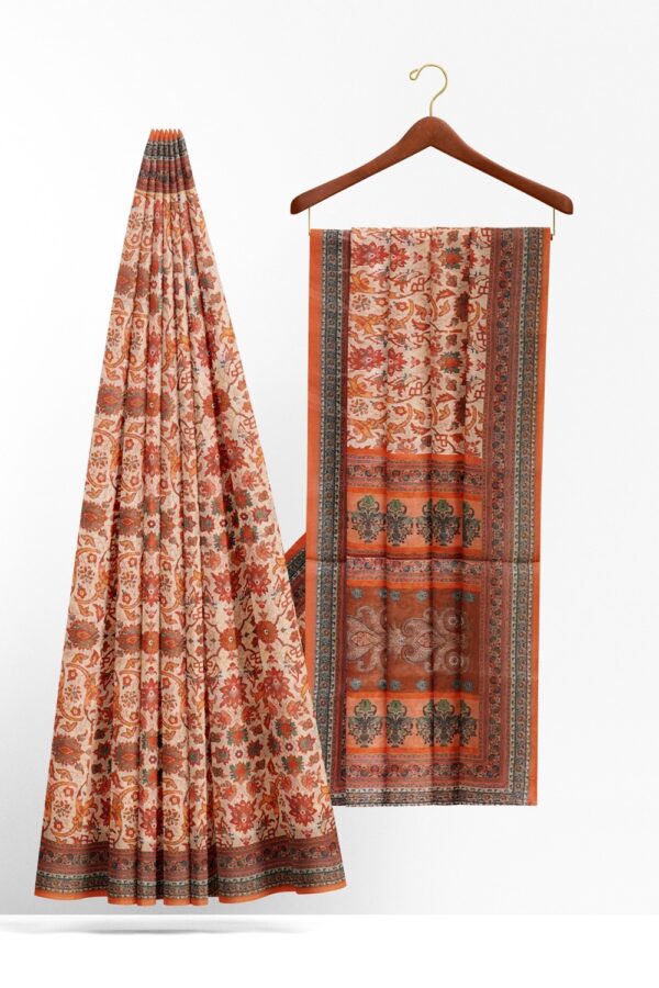 sri kumaran stores chentheri printed saree light orange and peach color floral printed saree 2