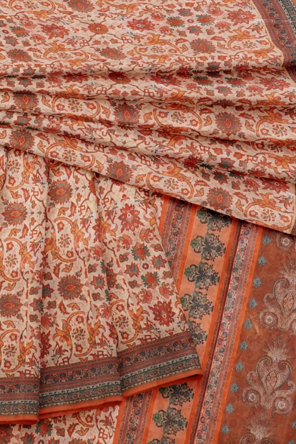 sri kumaran stores chentheri printed saree light orange and peach color floral printed saree 4
