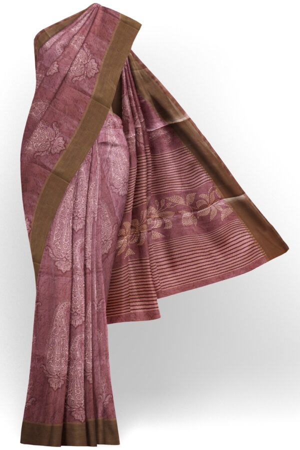 sri kumaran stores chentheri printed saree light purple color saree with light cedar brown border 1