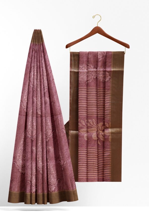 sri kumaran stores chentheri printed saree light purple color saree with light cedar brown border 2