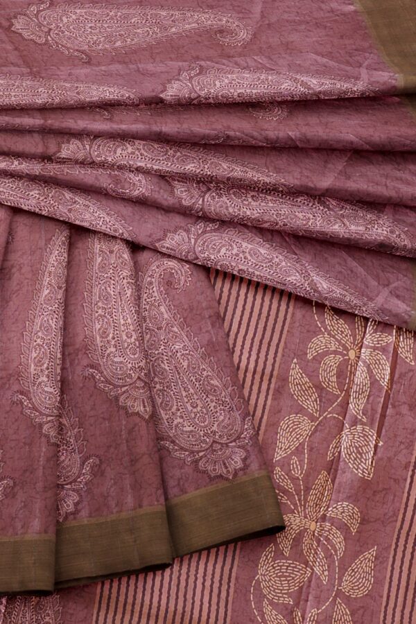sri kumaran stores chentheri printed saree light purple color saree with light cedar brown border 4