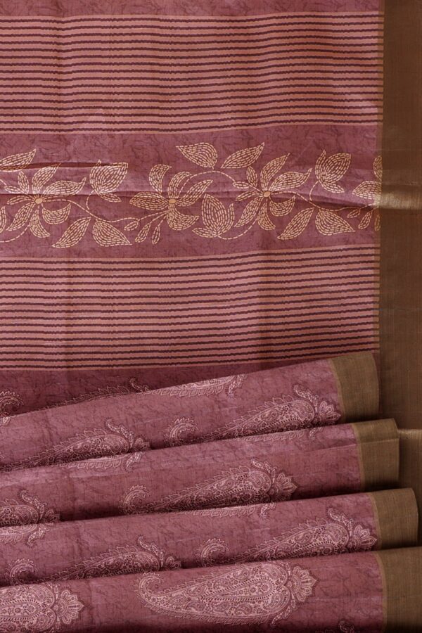 sri kumaran stores chentheri printed saree light purple color saree with light cedar brown border 5