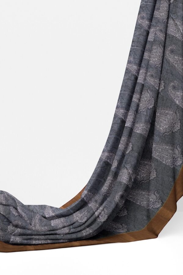 sri kumaran stores chentheri printed saree light slate gray saree with light cedar brown border 3