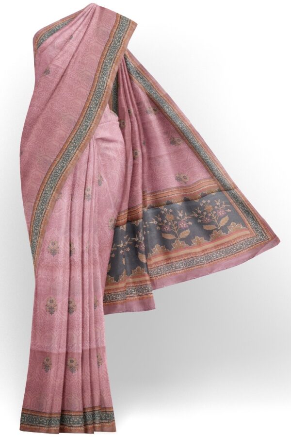 sri kumaran stores chentheri printed saree rose pink saree with ash border 1