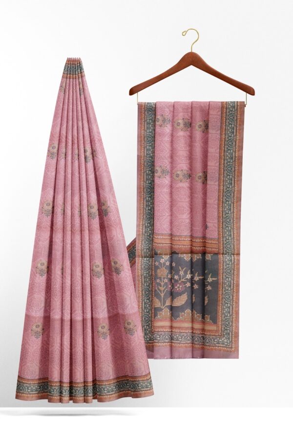 sri kumaran stores chentheri printed saree rose pink saree with ash border 2