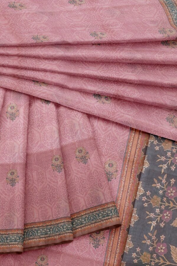 sri kumaran stores chentheri printed saree rose pink saree with ash border 4