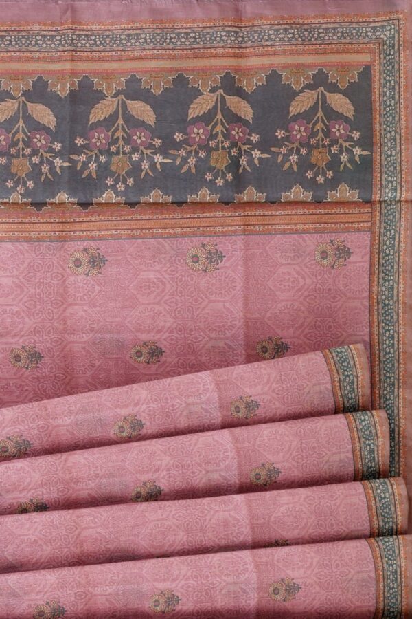 sri kumaran stores chentheri printed saree rose pink saree with ash border 5