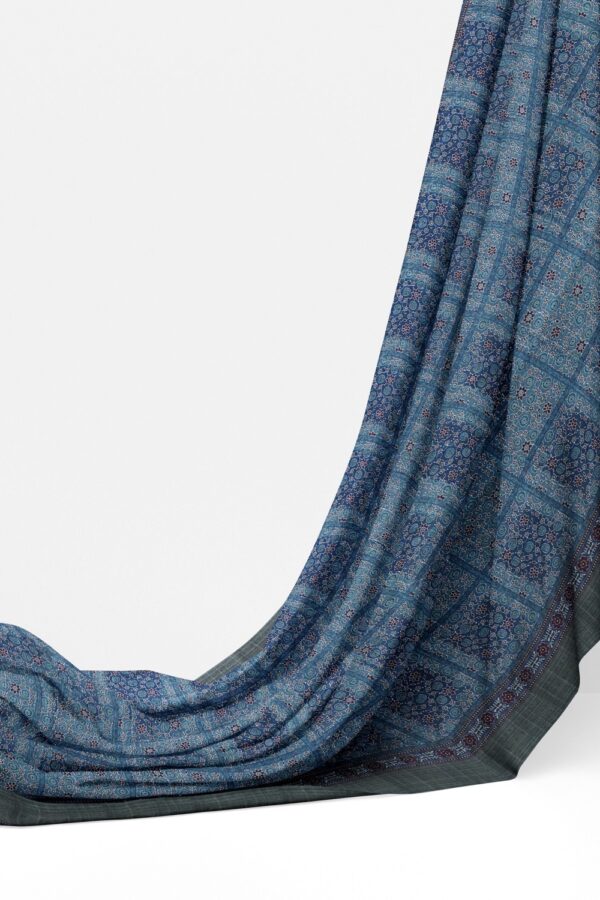sri kumaran stores chentheri printed saree sapphire blue intricate design saree with anchor gray border 3
