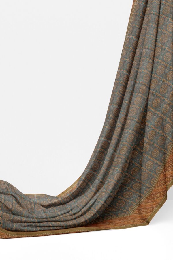 sri kumaran stores chentheri printed saree stone blue saree with cantaloupe color border 3