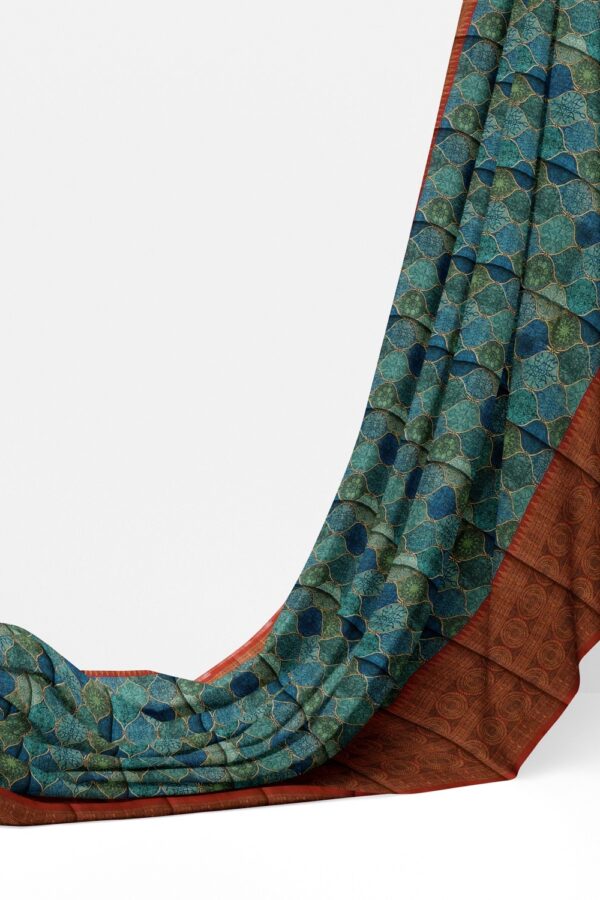 sri kumaran stores chentheri printed saree triple shade blue saree with ruby red border 3