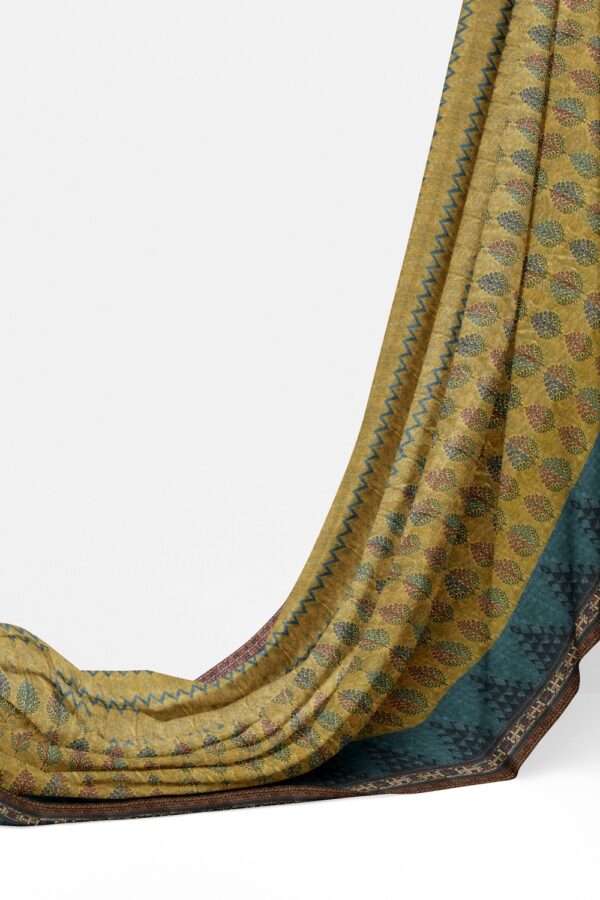 sri kumaran stores chentheri printed saree wheat color saree with steel blue border 3