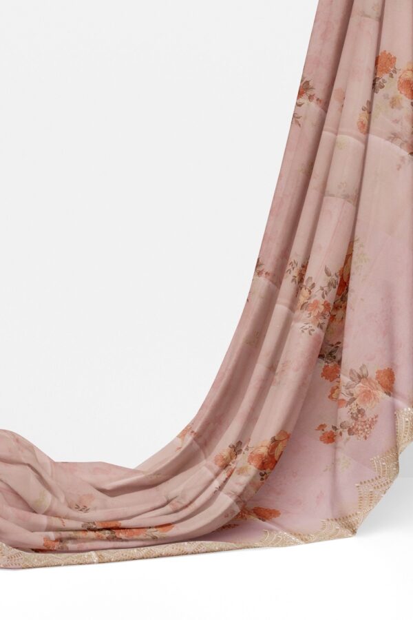 sri kumaran stores organza saree carnation pink floral design saree with embroidered border and pallu 3