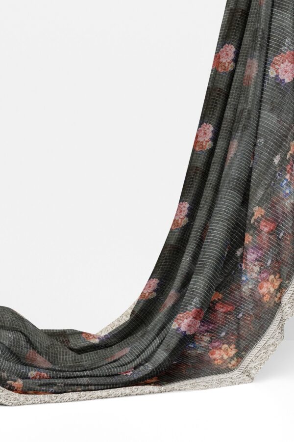 sri kumaran stores organza saree floral design anchor gray saree with thread work border 3