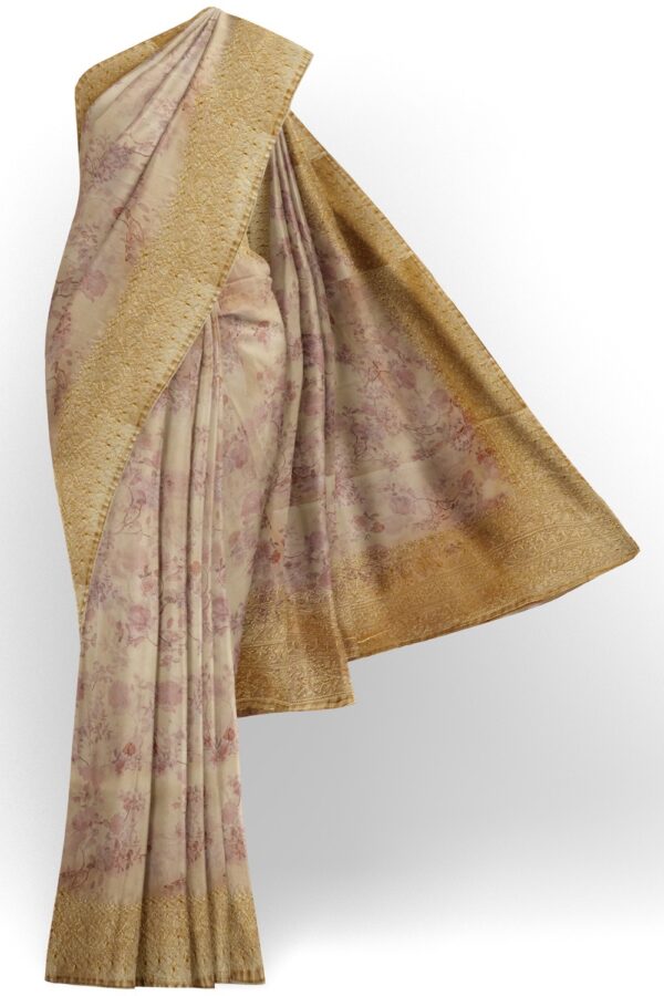 sri kumaran stores organza saree floral design peach color saree with thread work border 1
