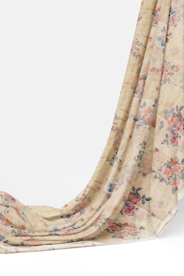 sri kumaran stores organza saree floral design thread worked antique white color saree 3