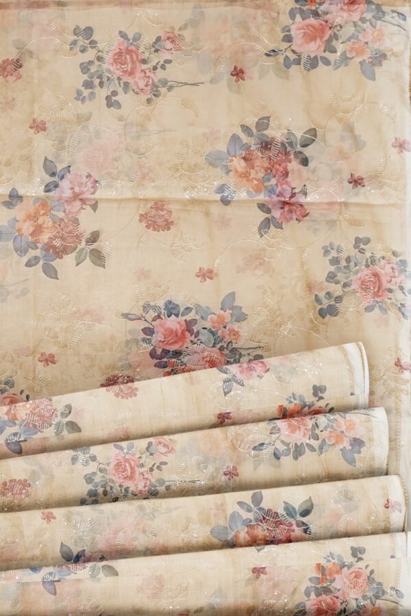 sri kumaran stores organza saree floral design thread worked antique white color saree 5