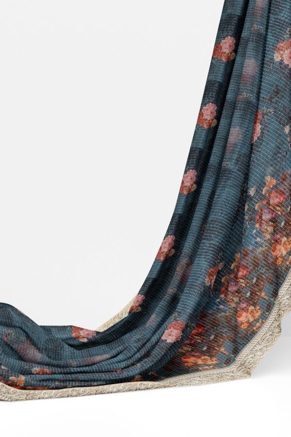 sri kumaran stores organza saree floral design yale blue saree with thread work border 3