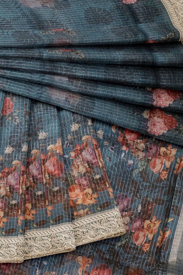sri kumaran stores organza saree floral design yale blue saree with thread work border 4