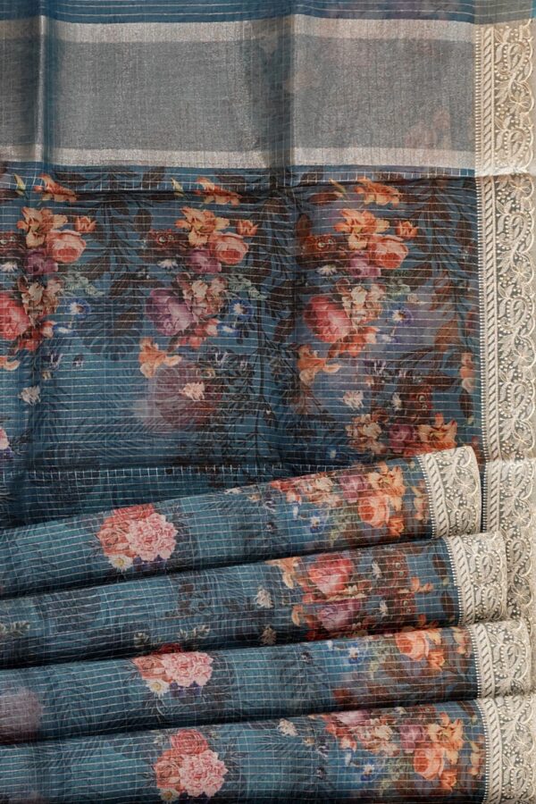 sri kumaran stores organza saree floral design yale blue saree with thread work border 5