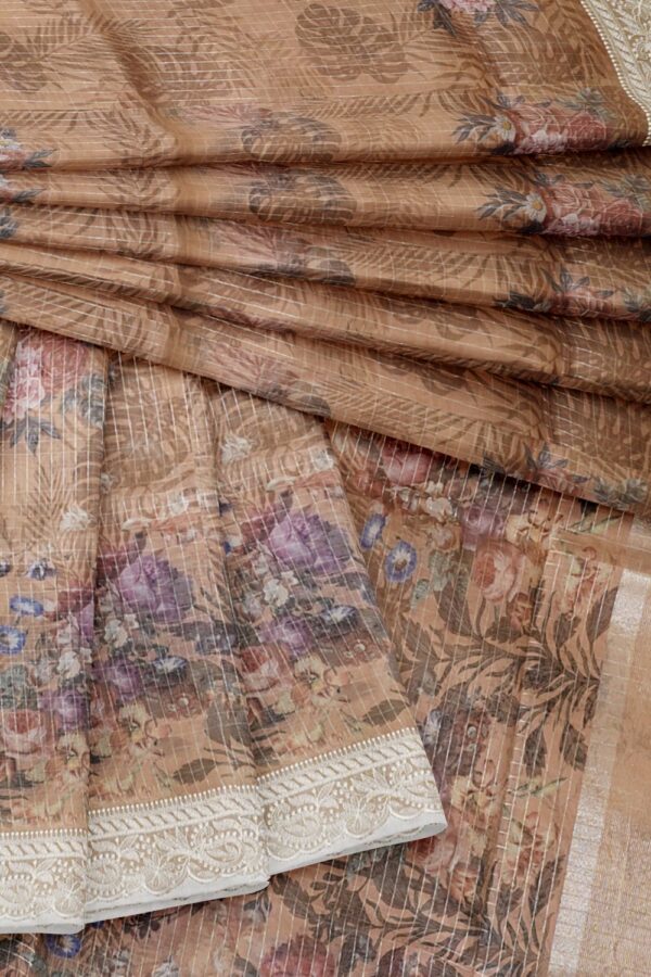 sri kumaran stores organza saree flower design peach color saree with thread work border 4
