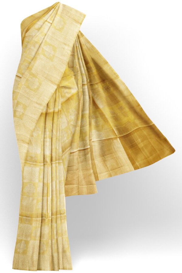 sri kumaran stores organza saree lemon yellow saree with full zari work 1