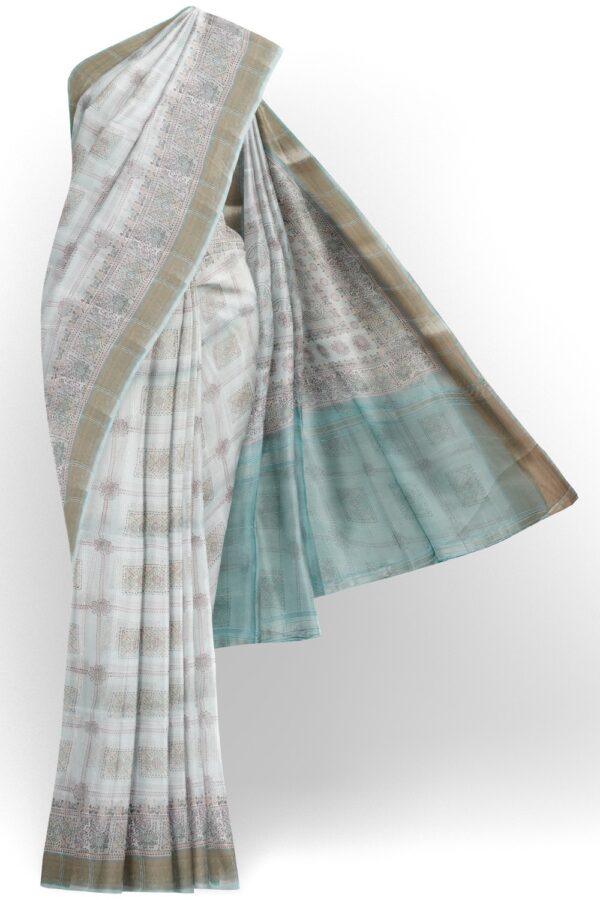 sri kumaran stores organza saree pale sky blue saree with sky blue border and pallu 1