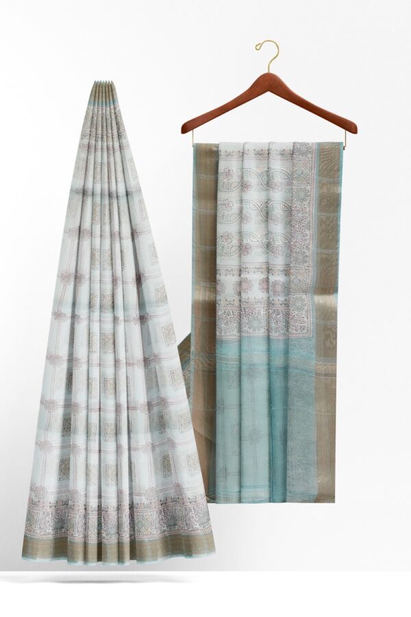 sri kumaran stores organza saree pale sky blue saree with sky blue border and pallu 2