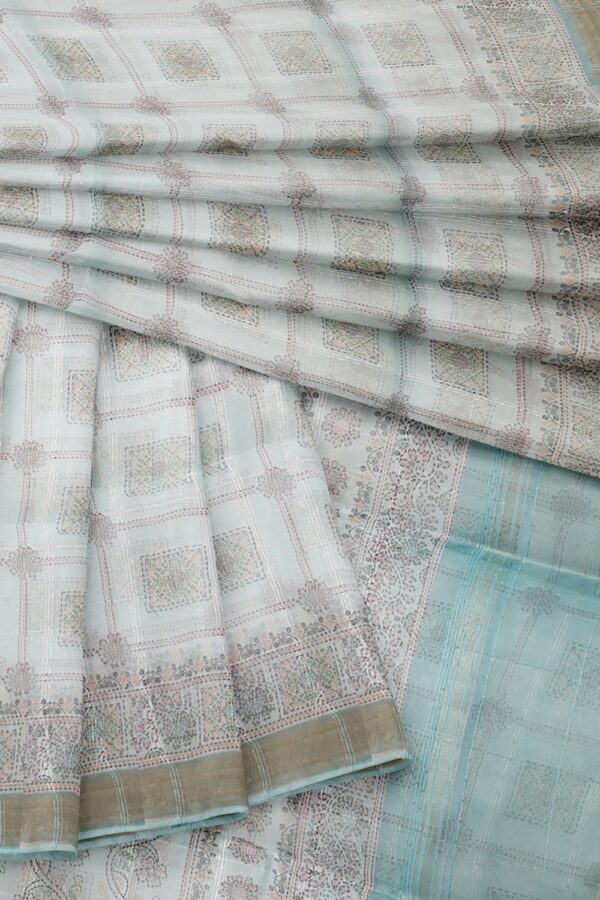 sri kumaran stores organza saree pale sky blue saree with sky blue border and pallu 4