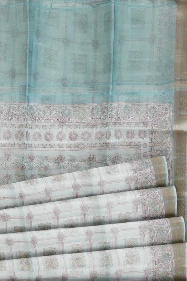 sri kumaran stores organza saree pale sky blue saree with sky blue border and pallu 5