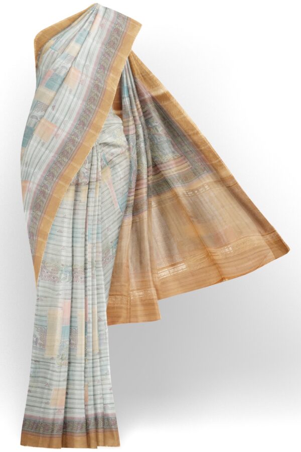sri kumaran stores organza saree pastel color saree with zari border and pallu 1